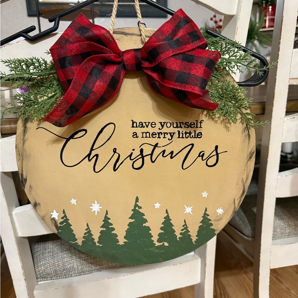 Festive Christmas Wall Hanging with Red Bow
